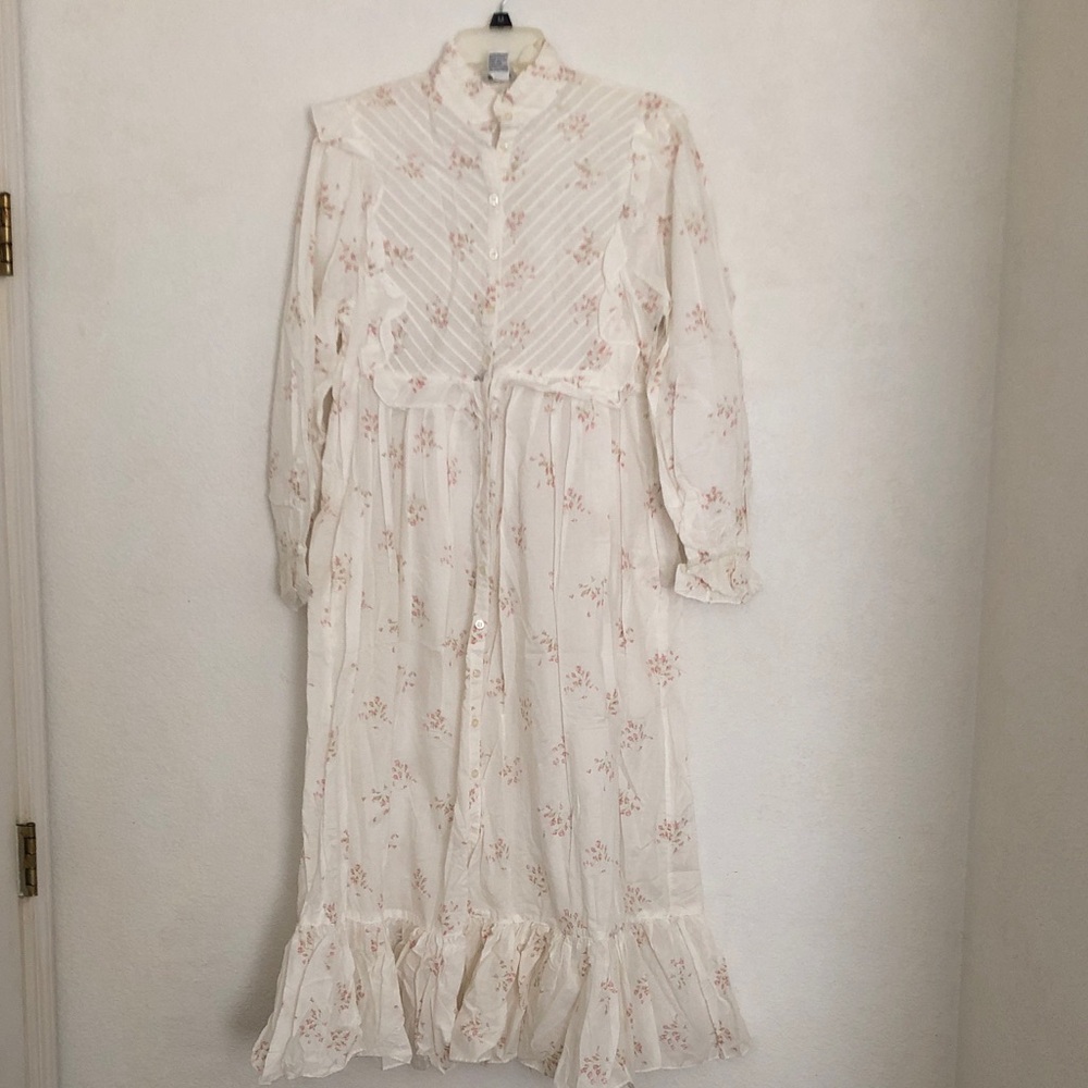 Vintage Laura Adams Ivory Floral Ruffle Midi Dress